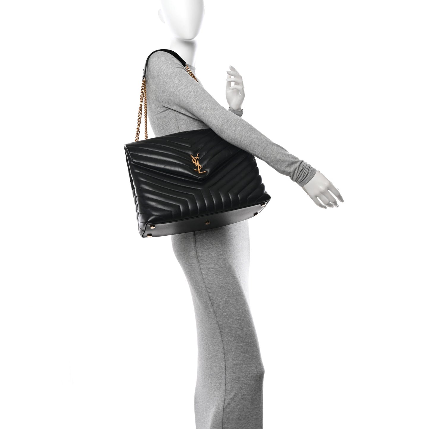 Calfskin Y Quilted Monogram Large Loulou Chain Satchel Black