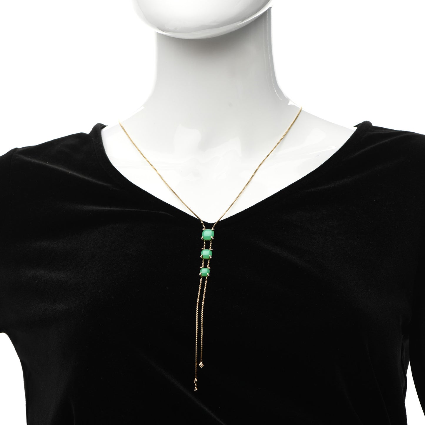 18K Yellow Gold Diamond Chrysoprase Chatelaine Linear Y Necklace