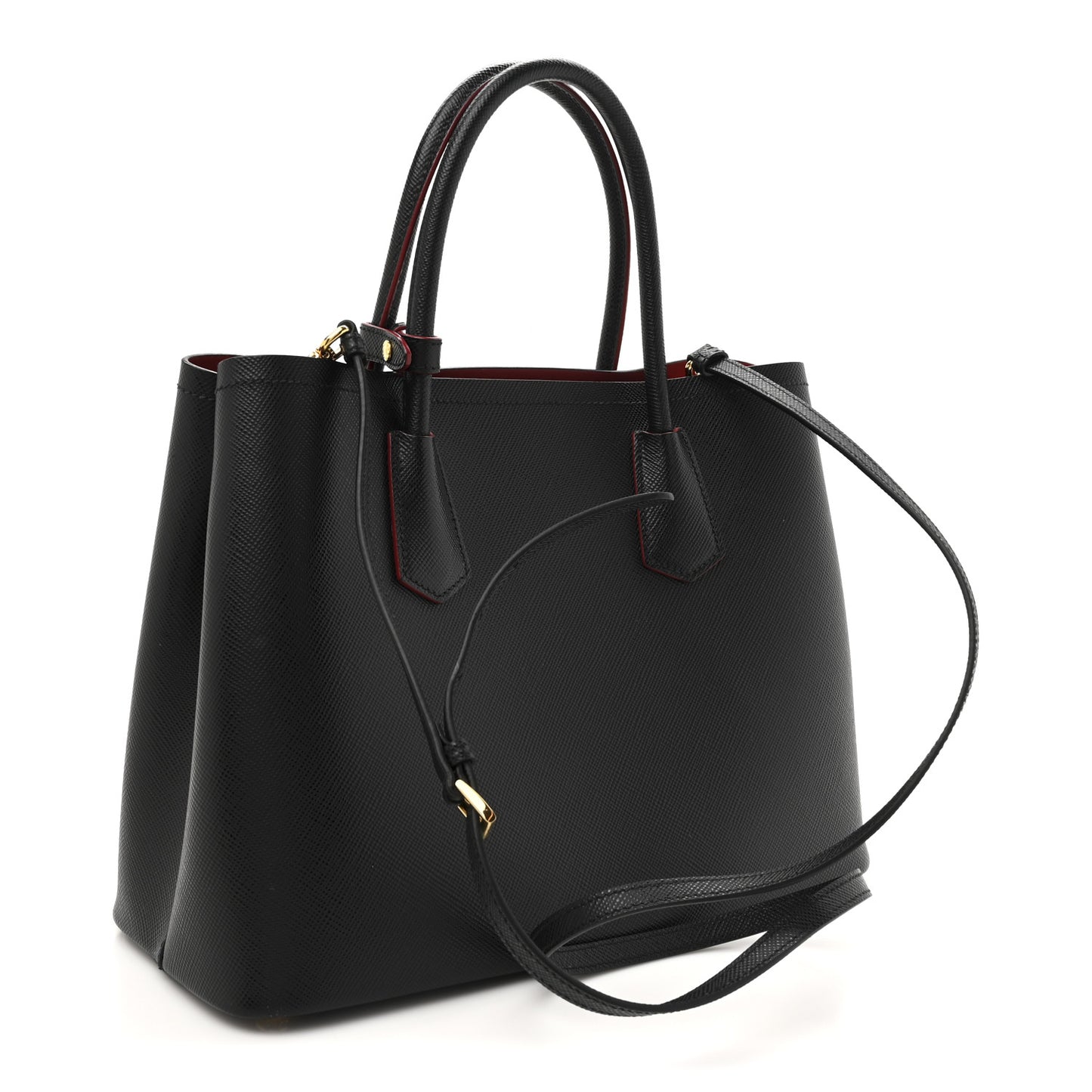 Saffiano Cuir Medium Double Bag Black Fuoco
