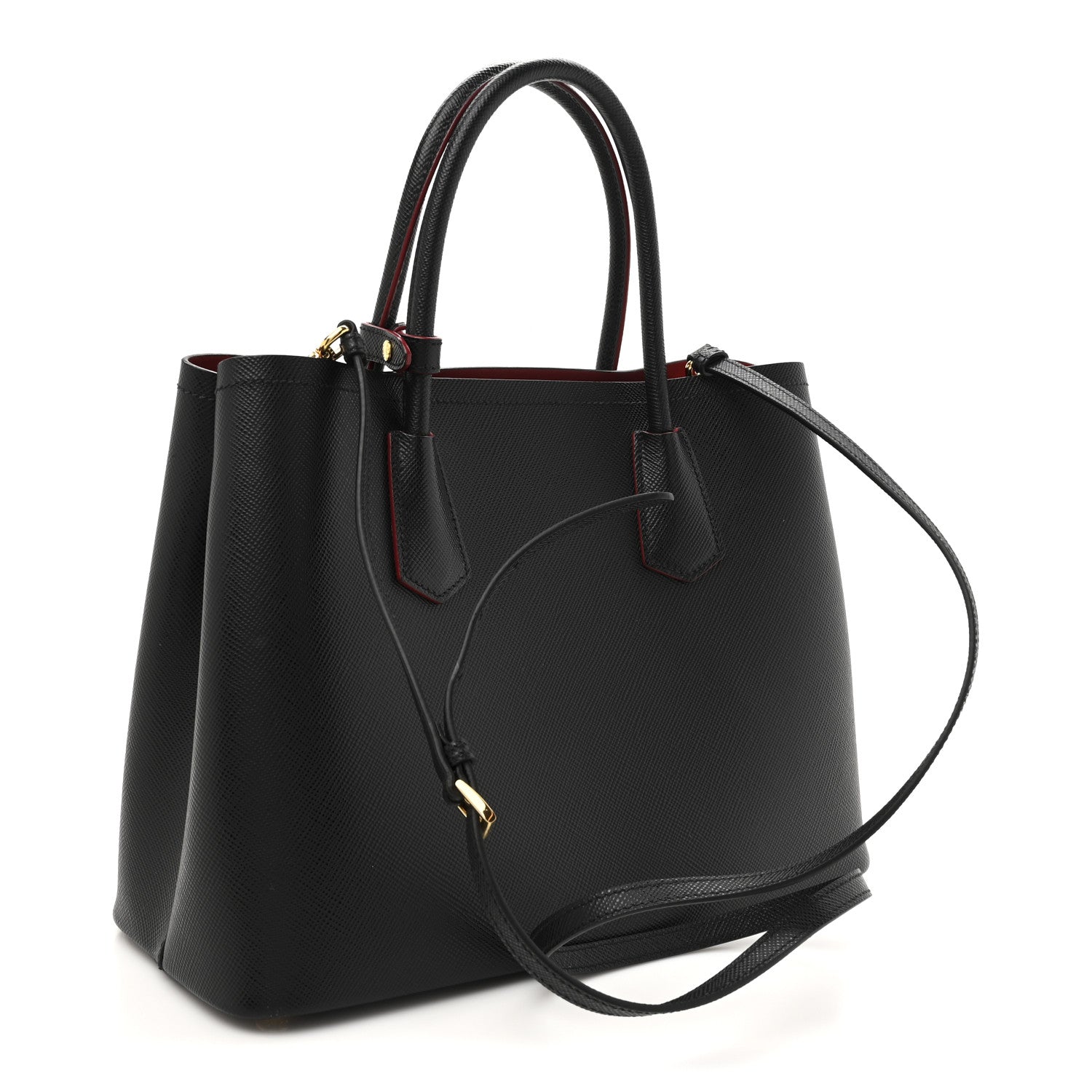 Prada Saffiano Cuir Medium Double Bag Black Fuoco 3 of 13