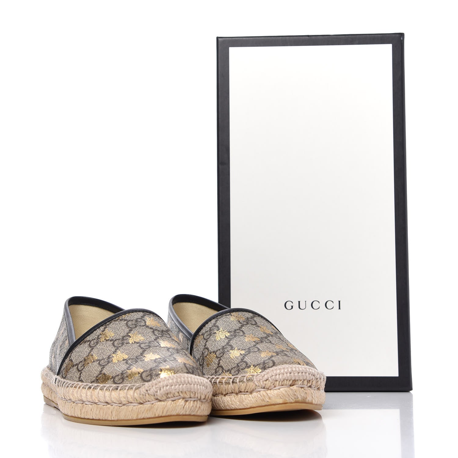 Gucci GG Supreme Monogram Bees Espadrille Flats 38 Beige Ebony Oro Black 11 of 11