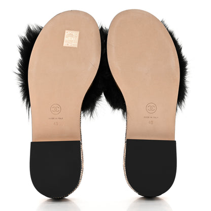 Chanel Shearling Lambskin CC Mules 40 Black White 5 of 9