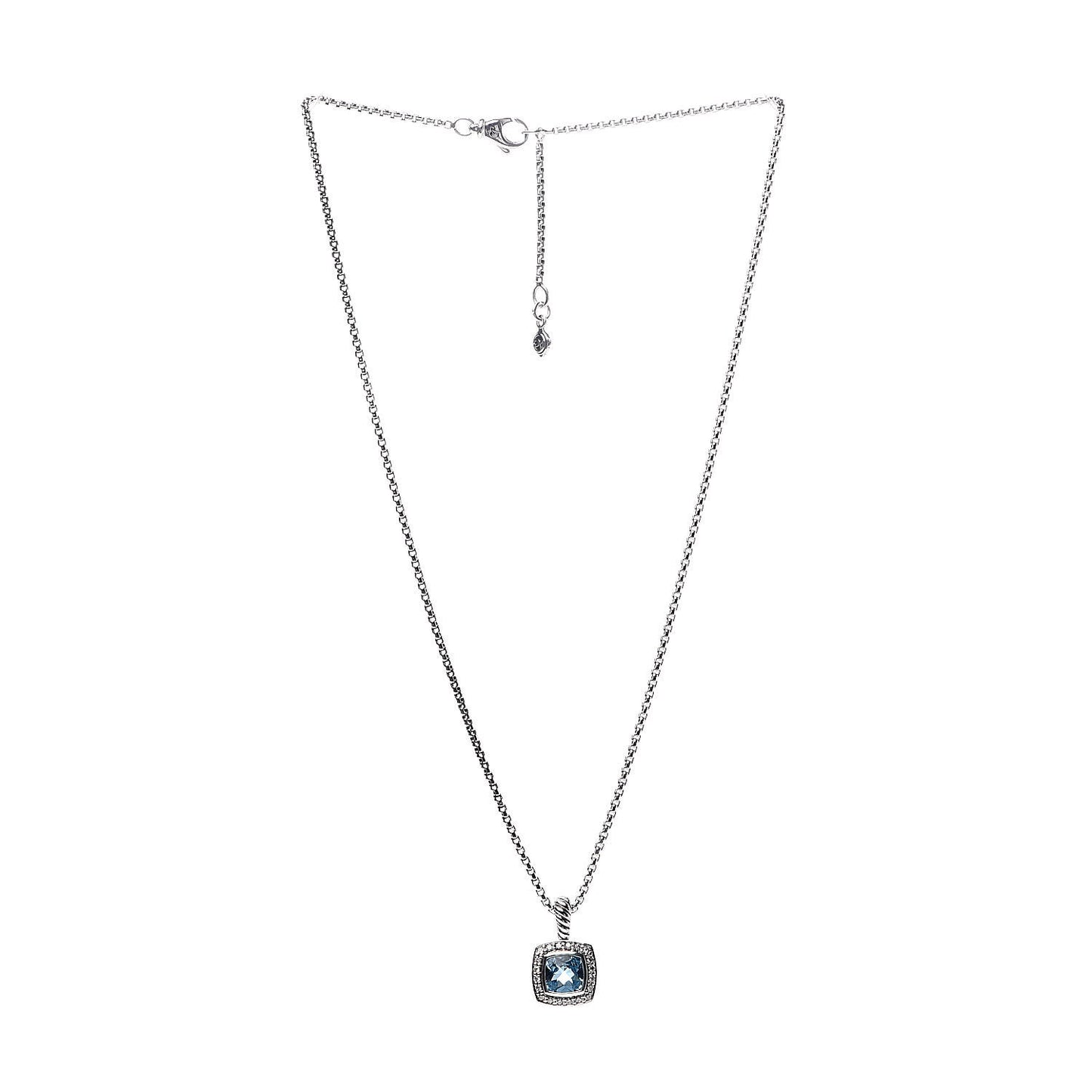 Sterling Silver Diamond Blue Topaz 7mm Petite Albion Pendant Necklace