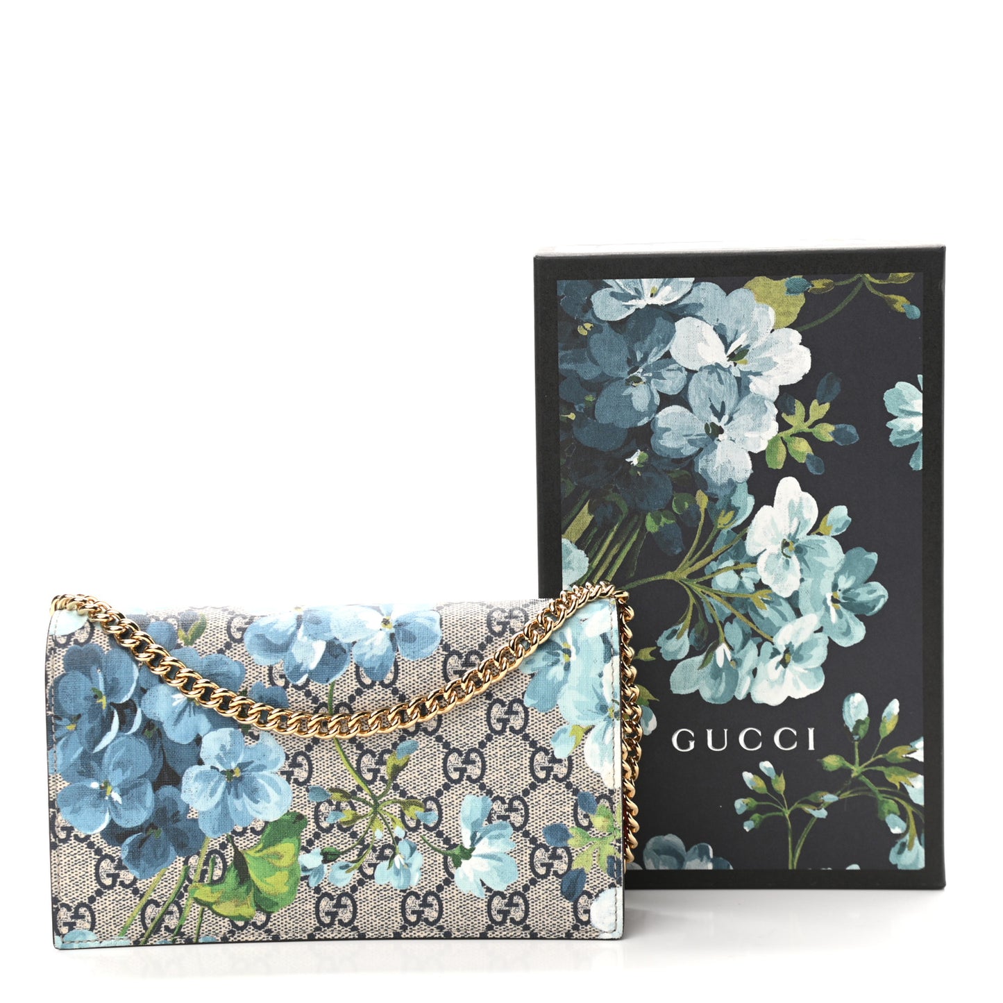 GG Supreme Monogram Blooms Chain Wallet Blue