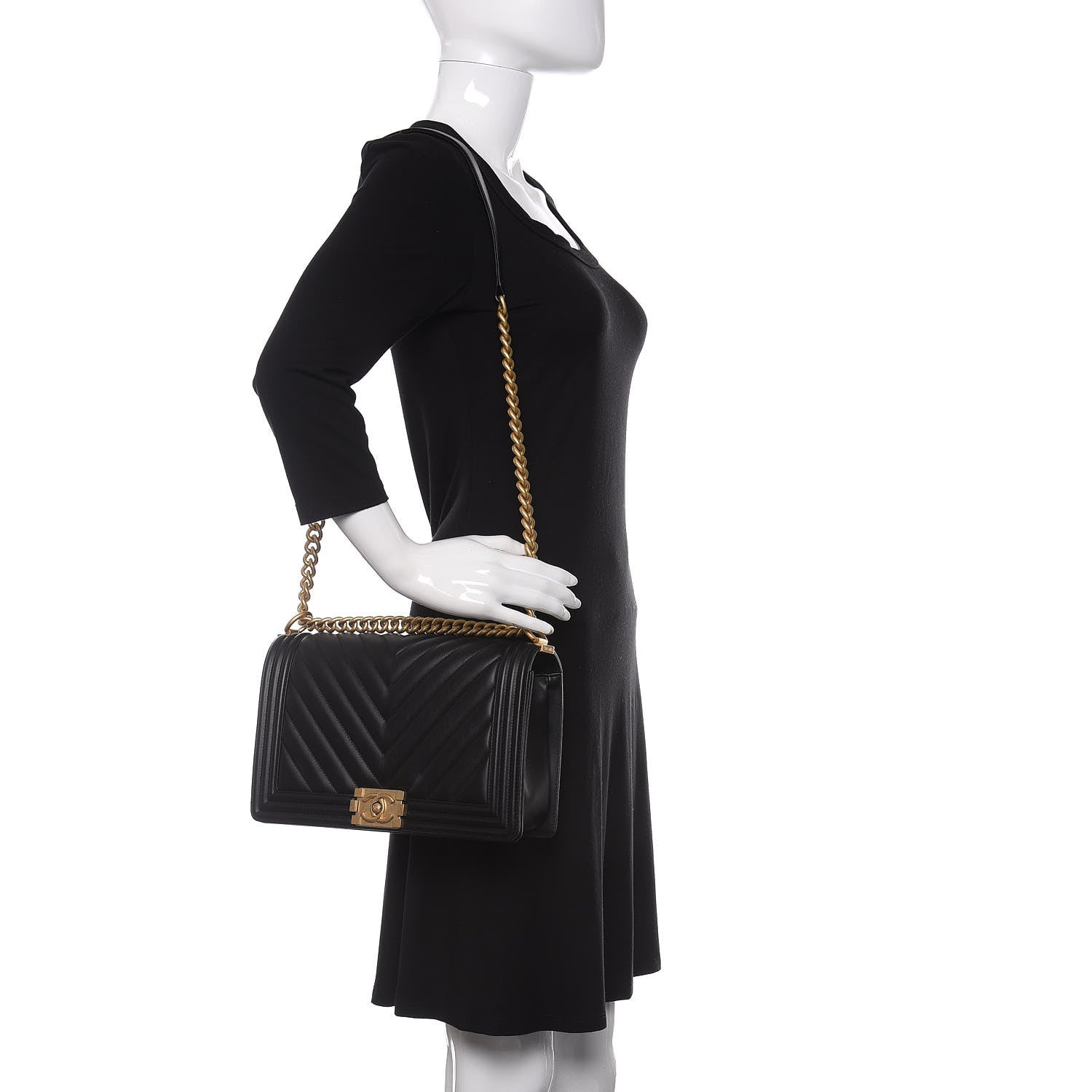 Chanel Lambskin Chevron Quilted Medium Boy Flap Black 2 of 10