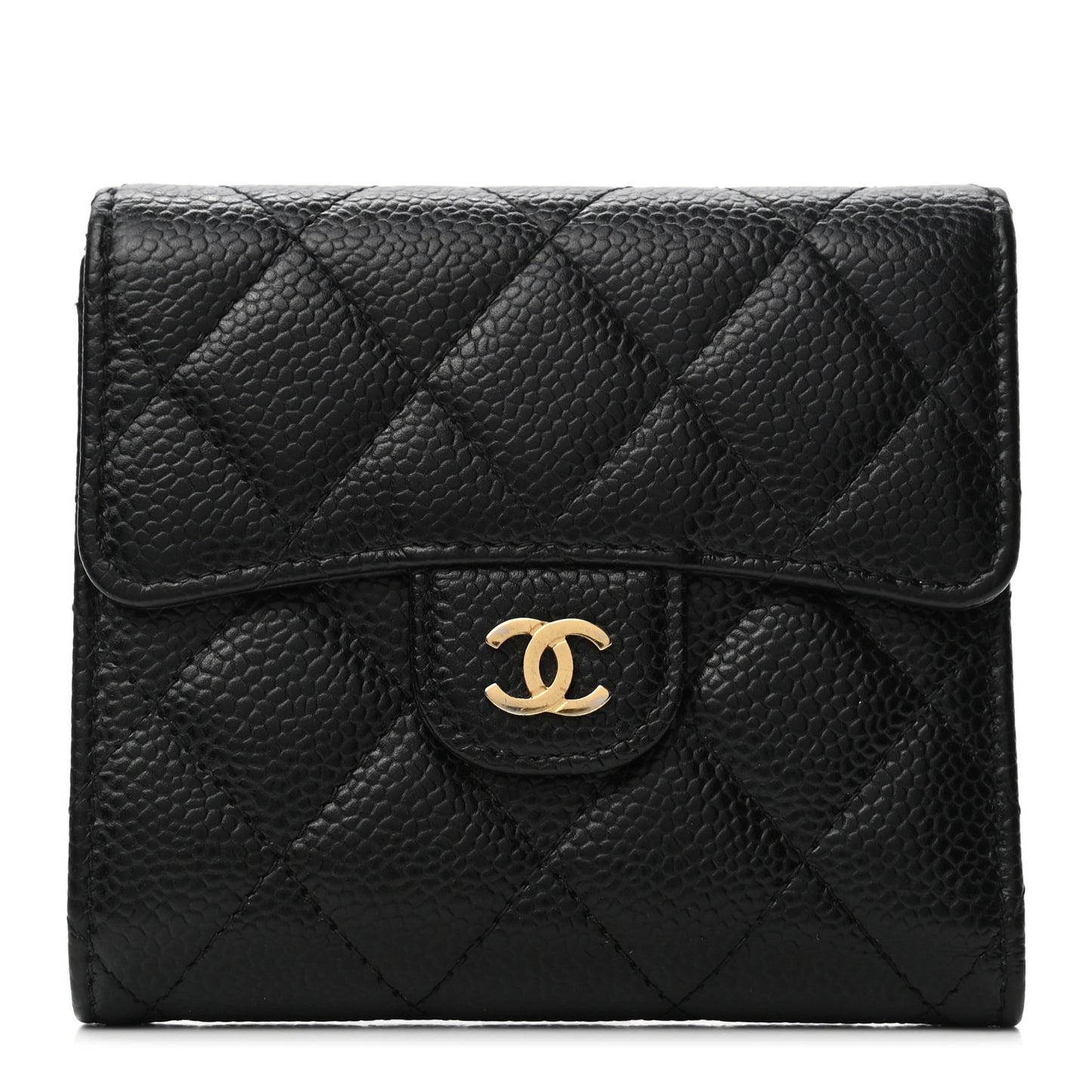 Caviar Quilted Compact Flap Wallet Black