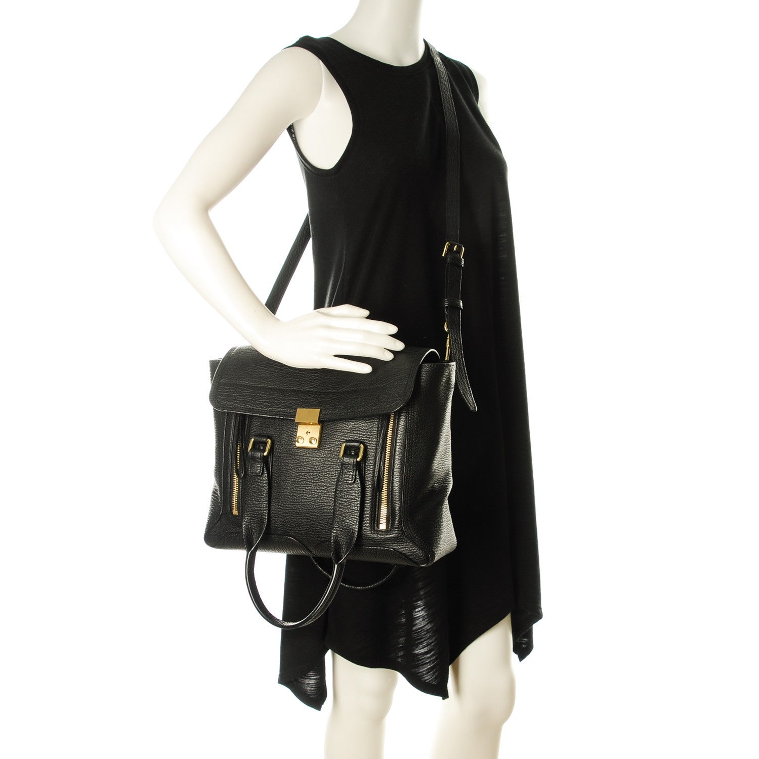 3.1 Phillip Lim 3.1 Textured Calfskin Medium Pashli Satchel Black 2 of 7