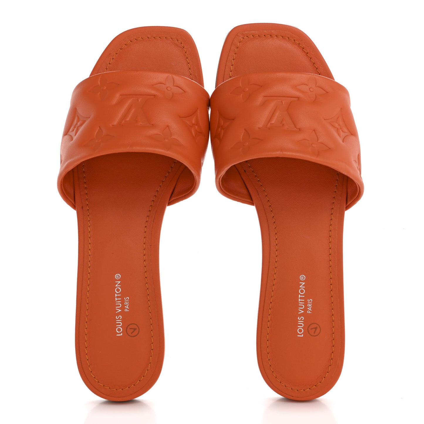 Lambskin Embossed Monogram Revival Flat Mules 36 Orange