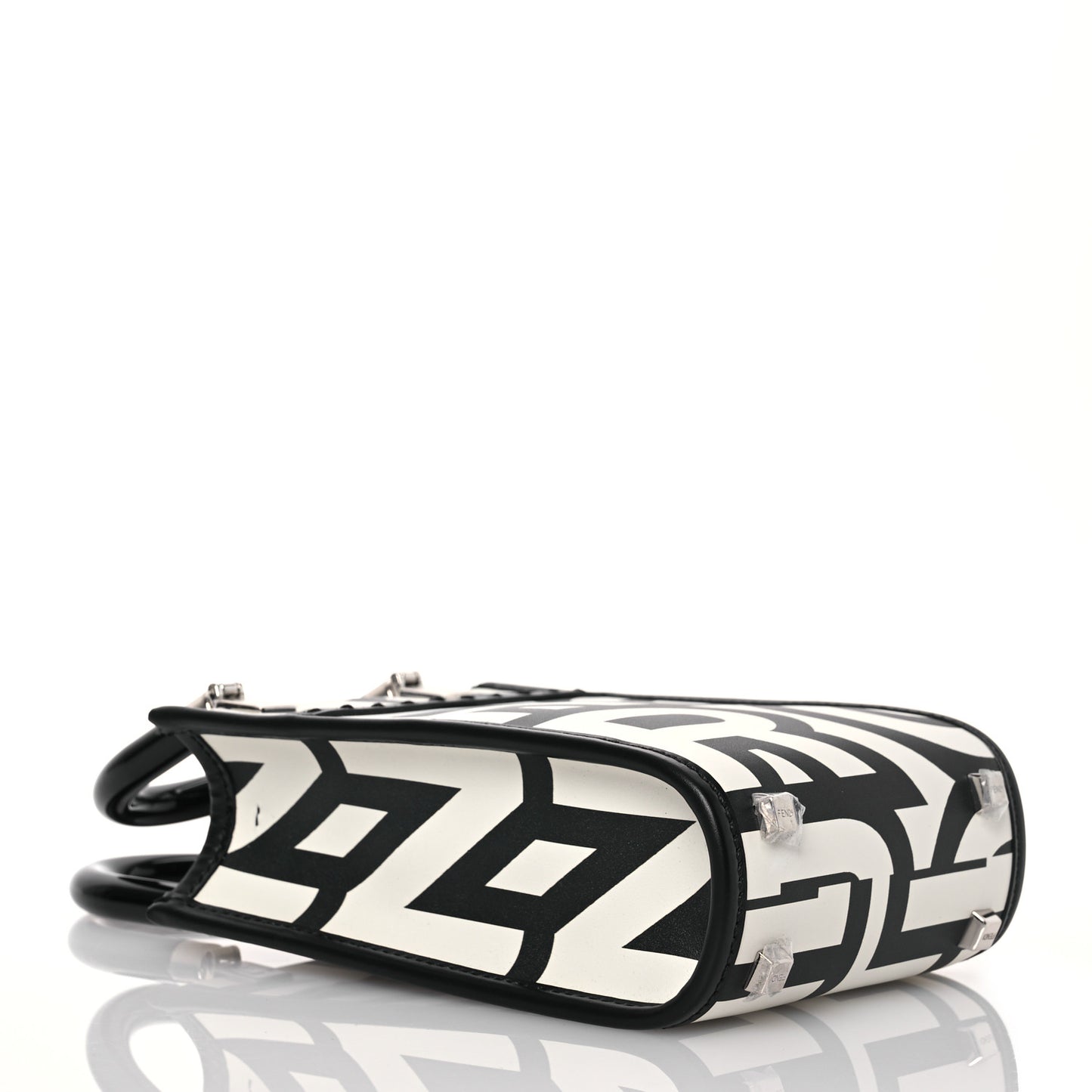 X MARC JACOBS Vitello King Plexiglass Logo Print Mini Fendi Sunshine Shopper Tote Black White