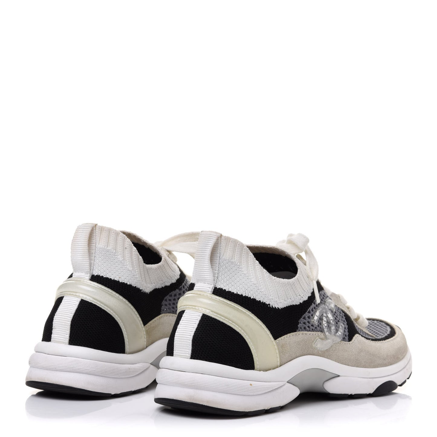 Fabric Suede Calfskin Stretch CC Sneakers Beige Black