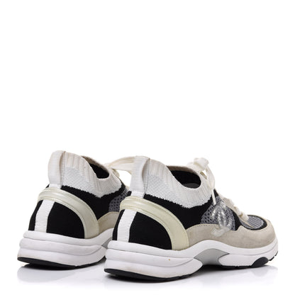 Chanel Fabric Suede Calfskin Stretch CC Sneakers Beige Black 4 of 8