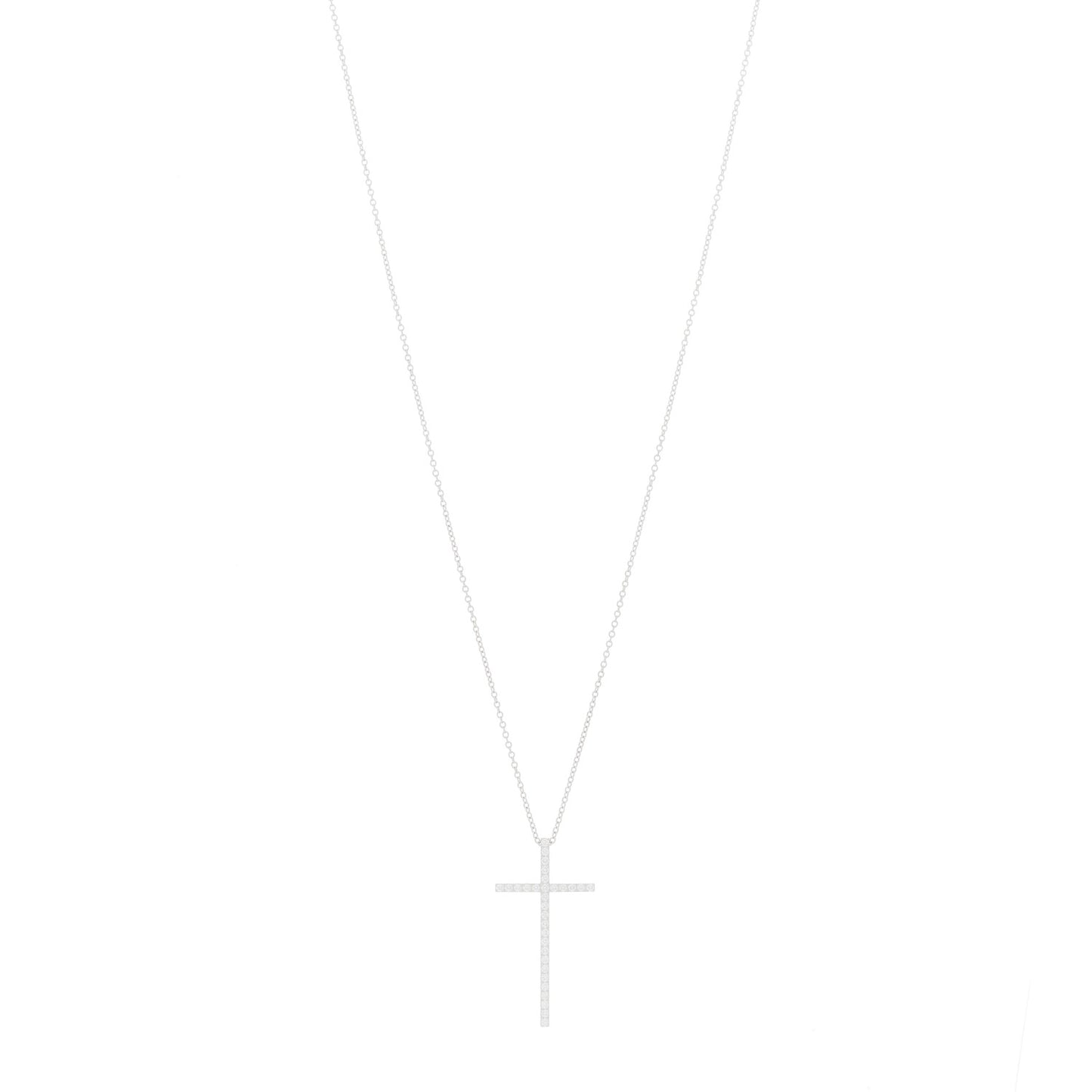 18K White Gold Diamond Metro Cross Pendant Necklace