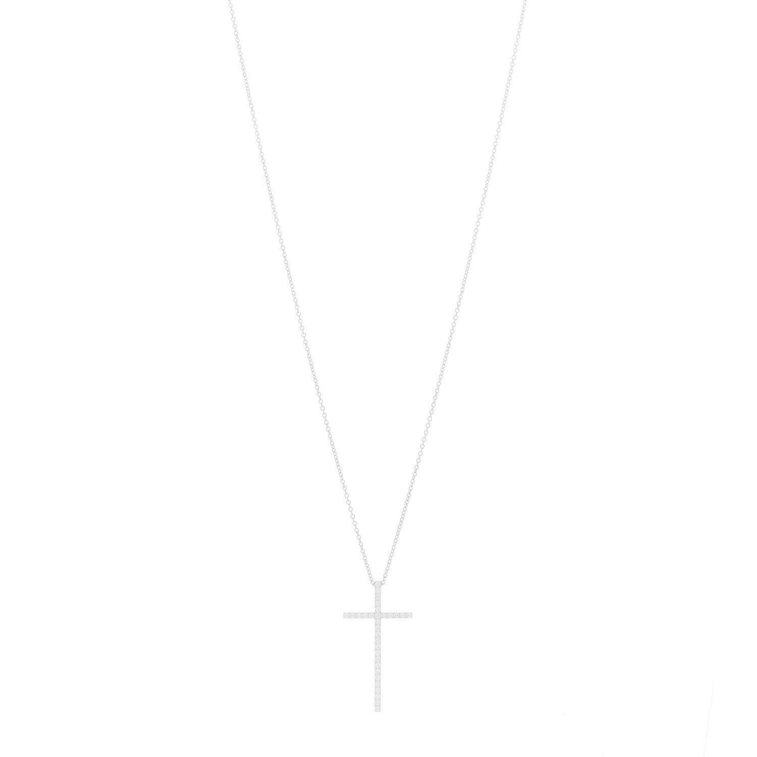 Tiffany 18K White Gold Diamond Metro Cross Pendant Necklace 1 of 5