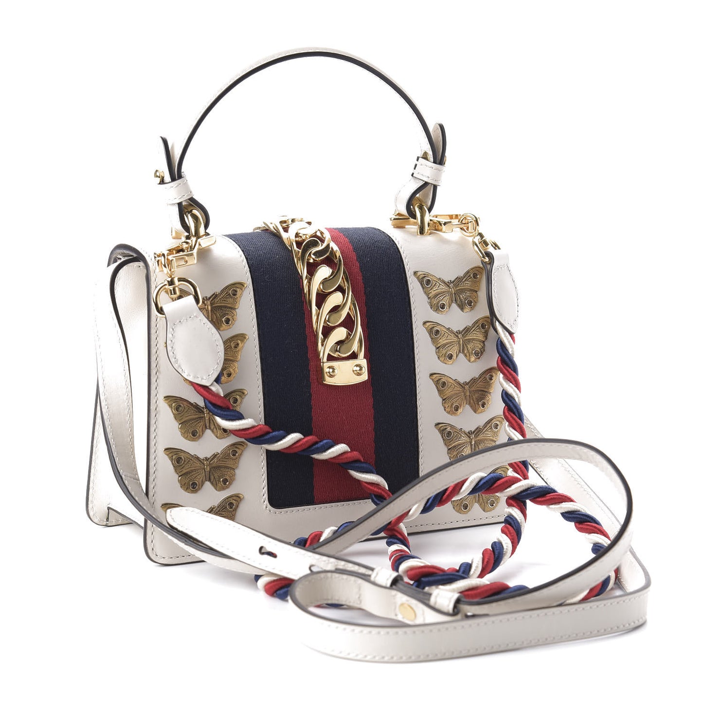 Calfskin Animal Studs Mini Sylvie Top Handle Bag White