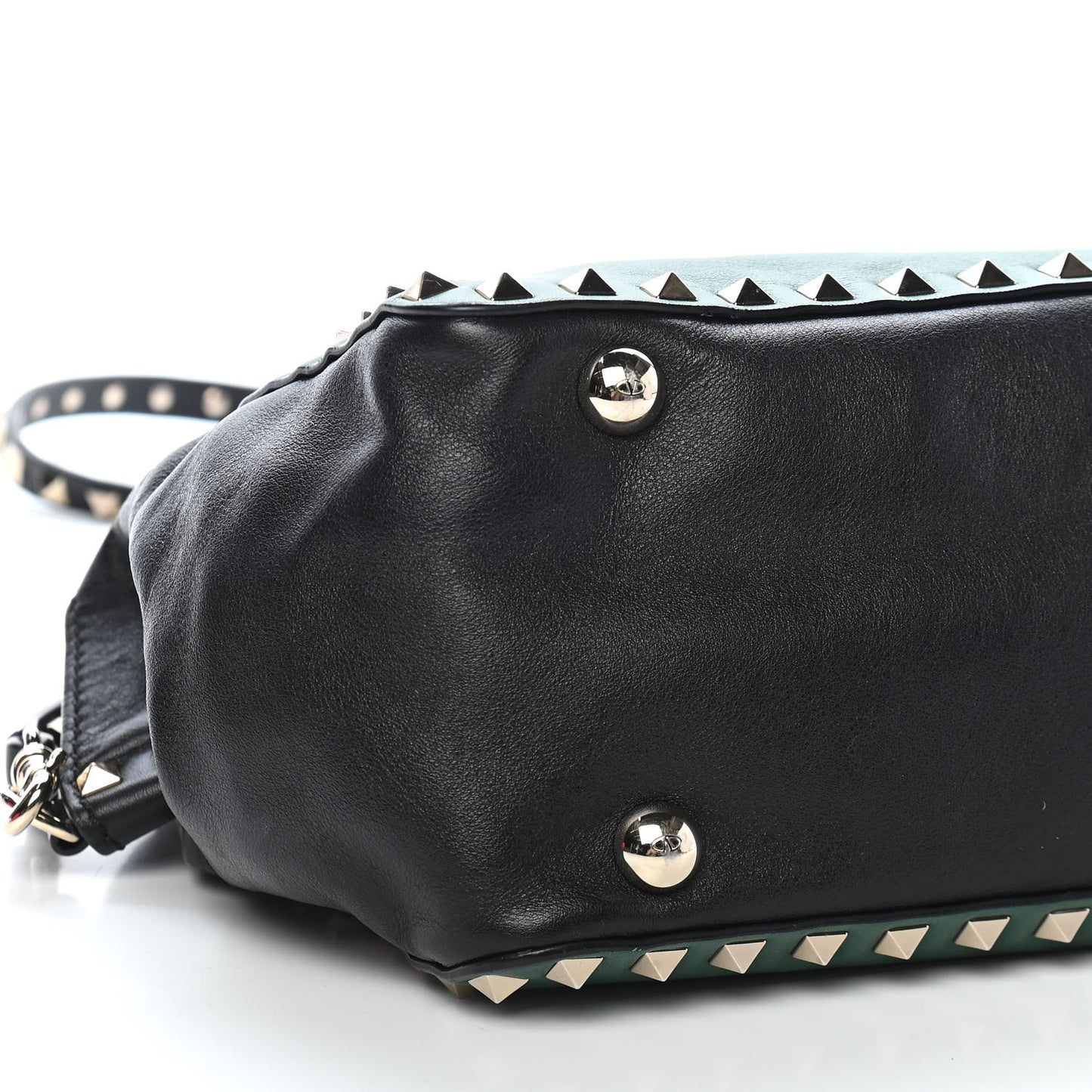 Vitello Small Rockstud Tote Smeraldo Black