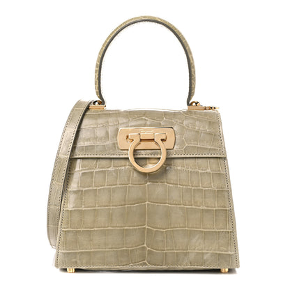 Salvatore Ferragamo Crocodile Gancini 2-Way Top Handle Bag Olive 1 of 13