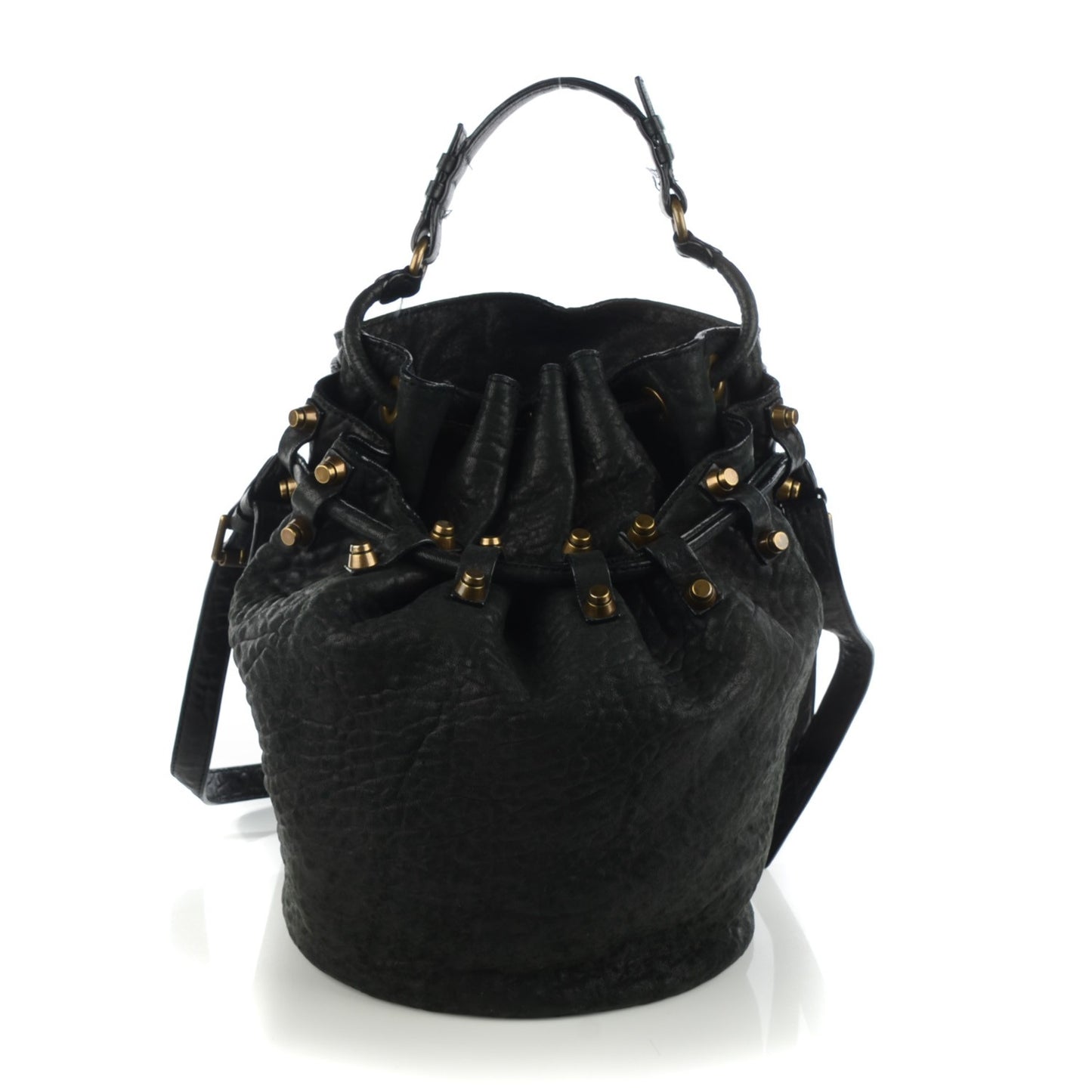 Pebbled Lambskin Diego Bucket Bag Black Antique Brass Hardware