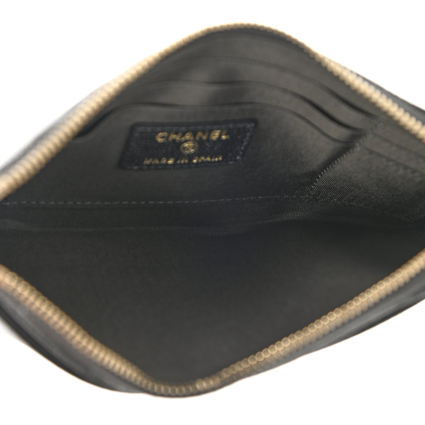 Caviar Chevron Quilted Mademoiselle Vintage Zip Pouch Black