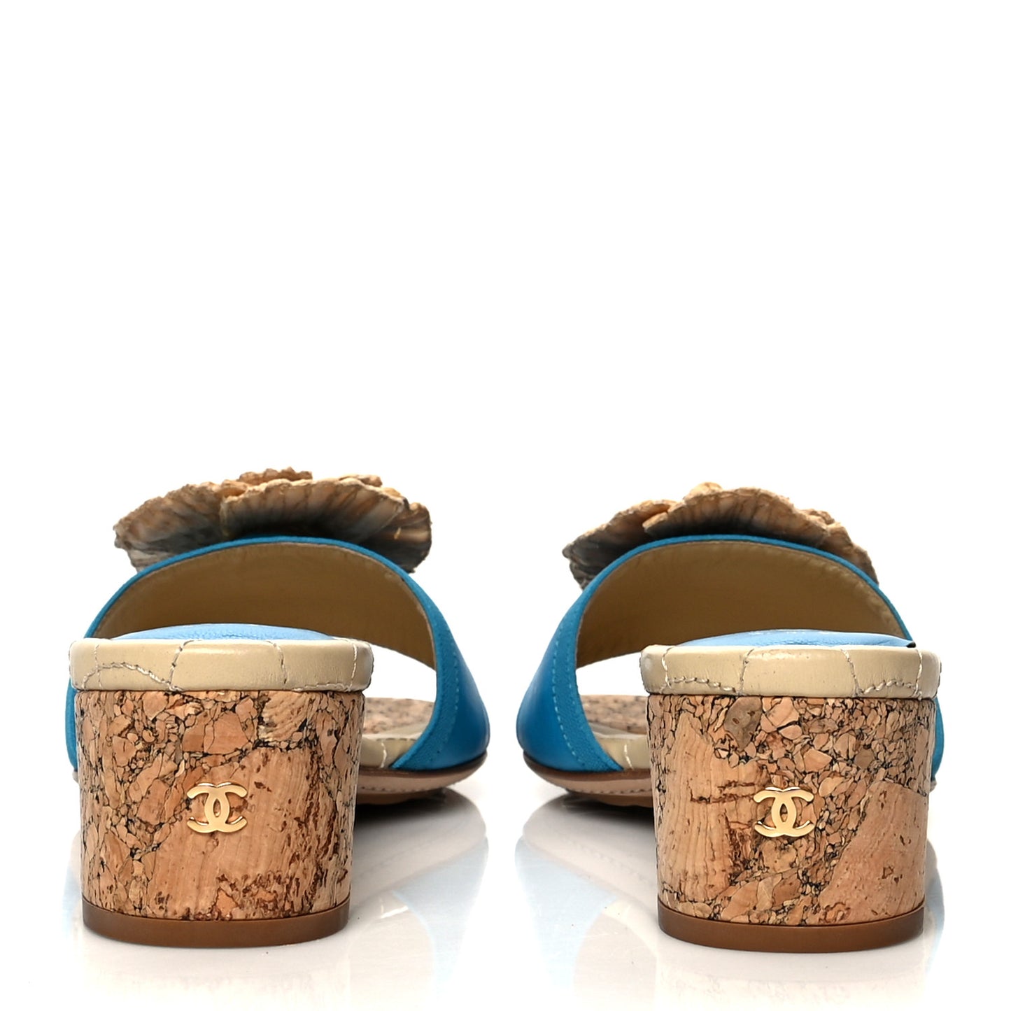 Raffia Cork Camellia Sandal 40.5 Blue