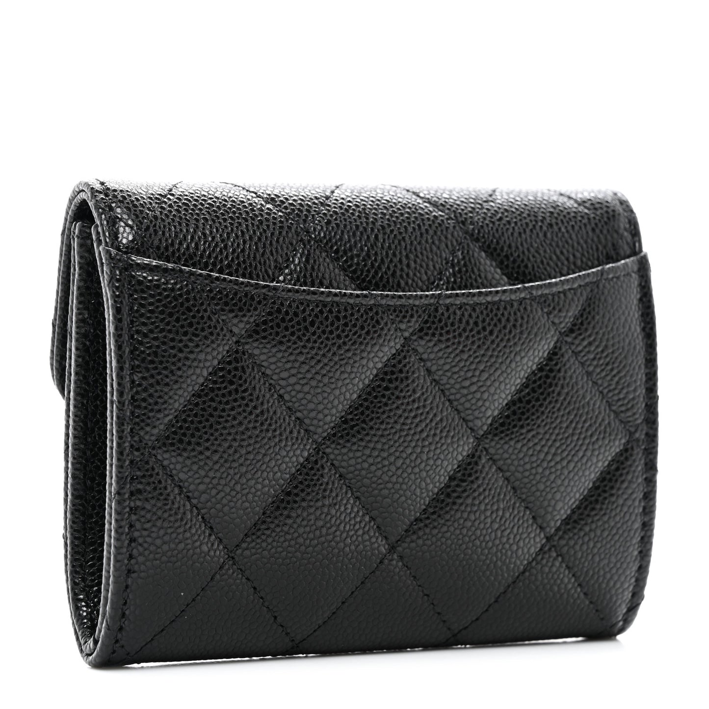 Caviar Quilted Flap Card Holder Wallet Black