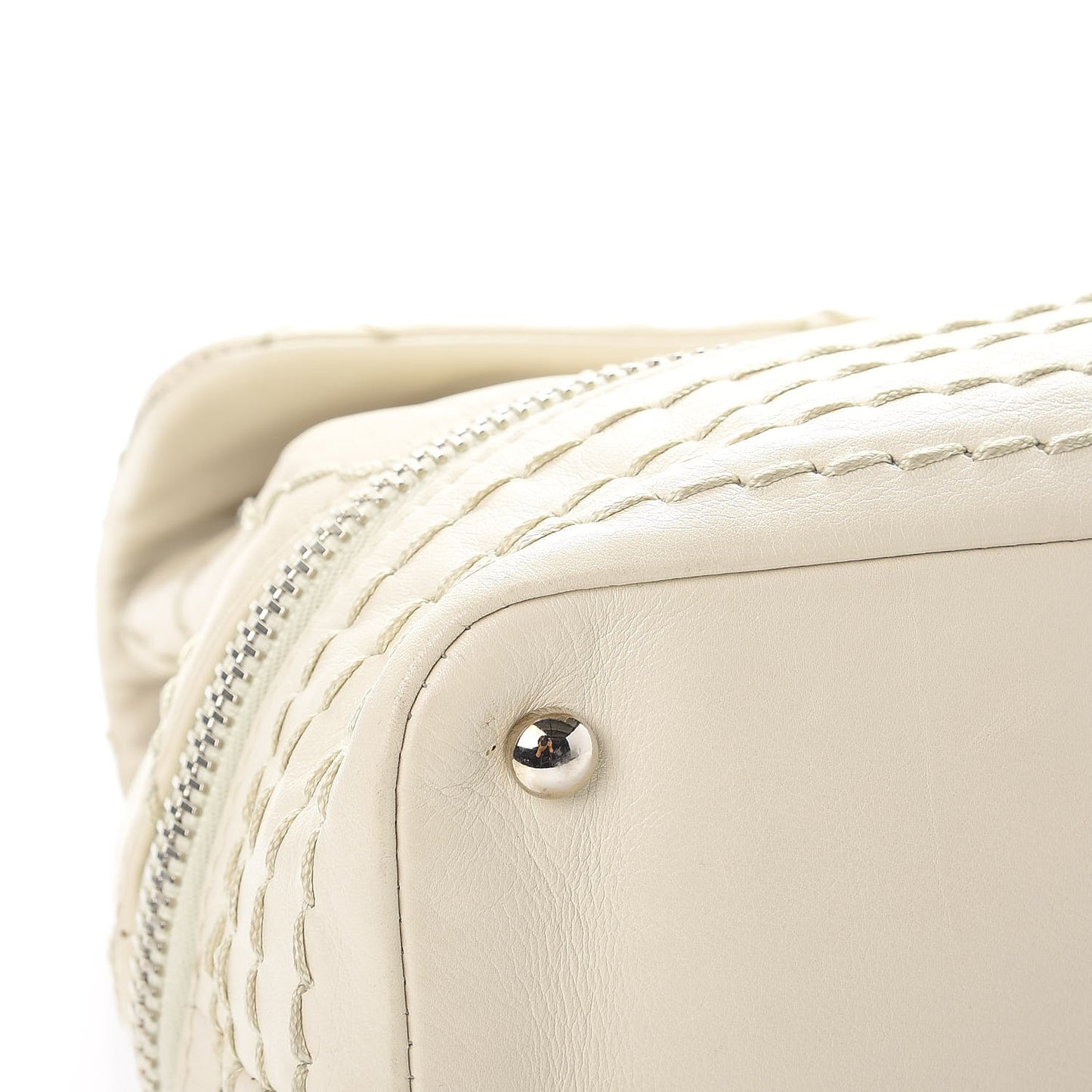 Calfskin Stitched Large Expandable Flap Bag White