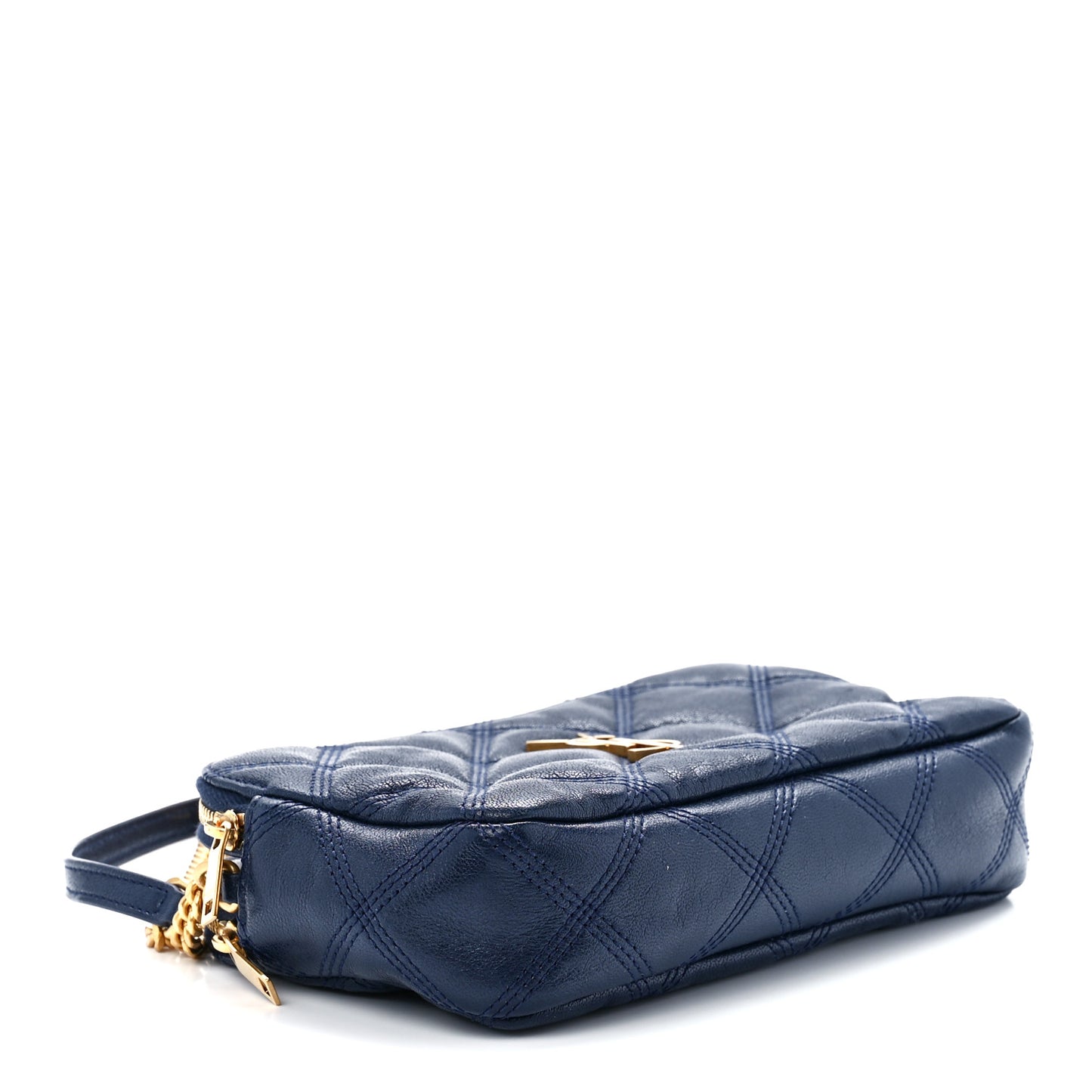 Grained Lambskin Quilted Mini Becky Double Zip Bag Blue Charron