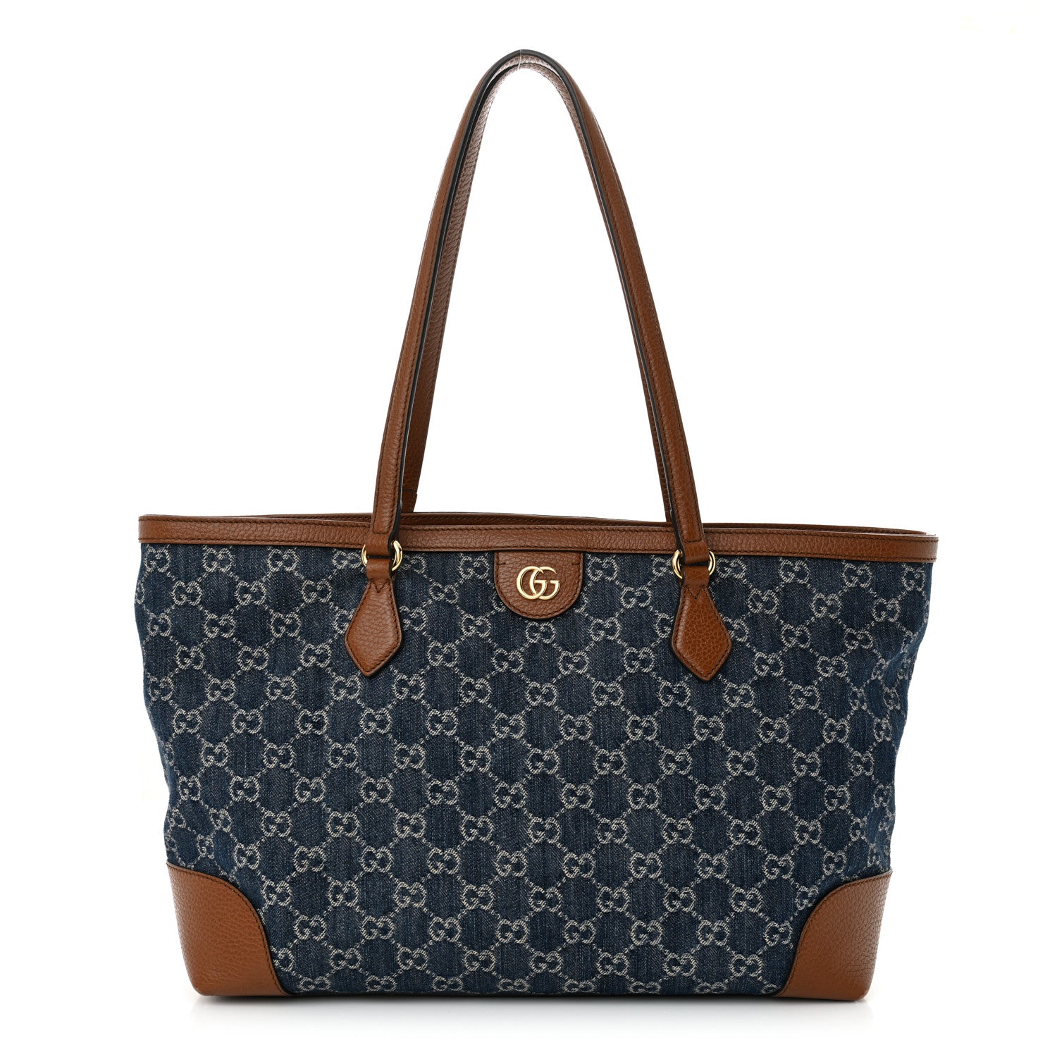 Gucci New Denim GG Monogram Medium Ophidia Shopping Tote Blue Tea Cuir 2 of 27