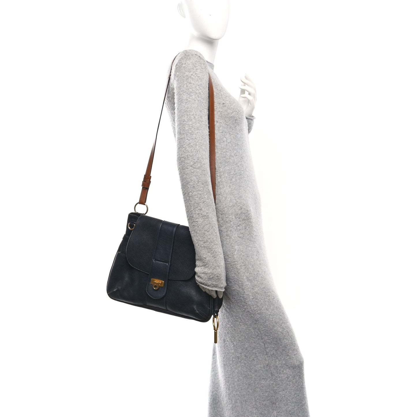 Grained Lambskin Calfskin Medium Lexa Shoulder Bag Navy