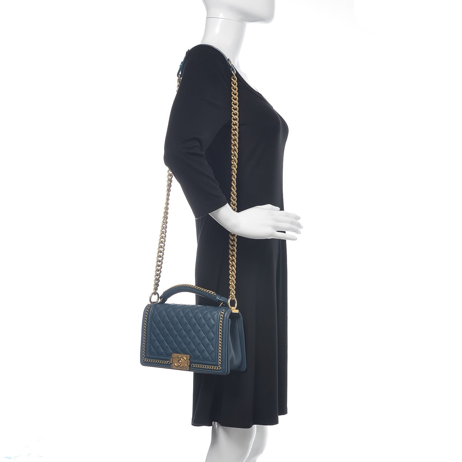 Chanel Calfskin Quilted Medium Top Handle Boy Flap Blue 2 of 11