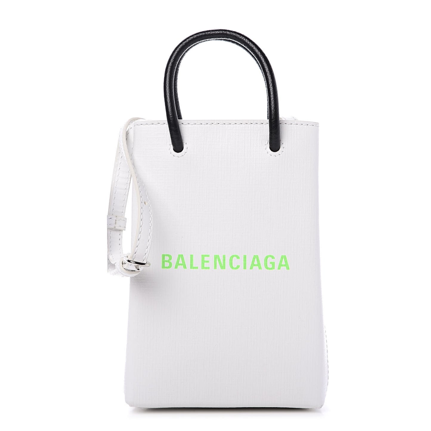 Squared Calfskin Logo Shopping Phone Holder Bag White Light Green