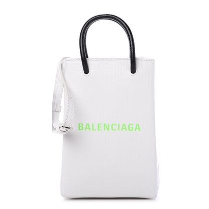 Balenciaga Squared Calfskin Logo Shopping Phone Holder Bag White Light Green 1 of 10