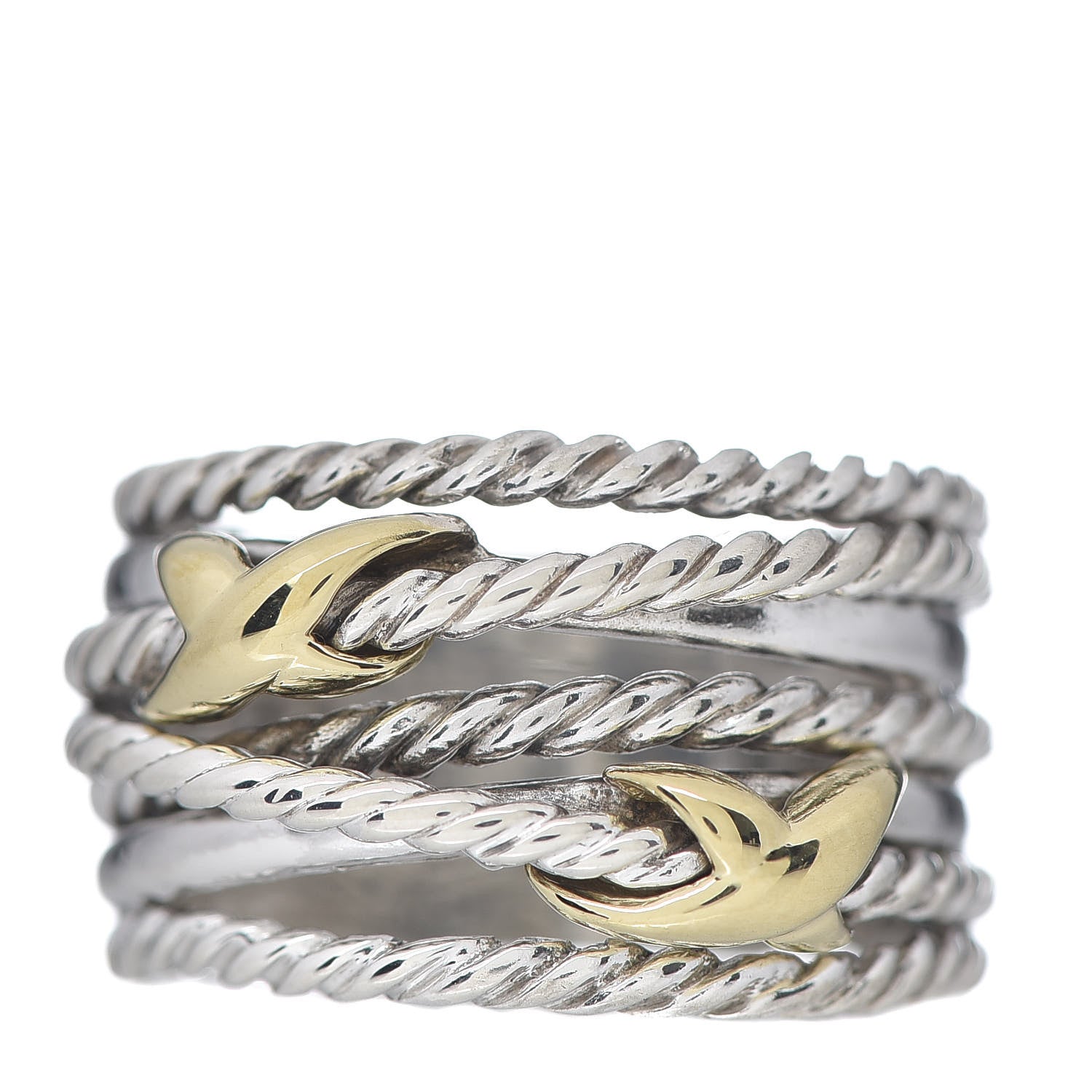David Yurman Sterling Silver 18K Yellow Gold Double X Crossover Ring 51 5.75 1 of 5