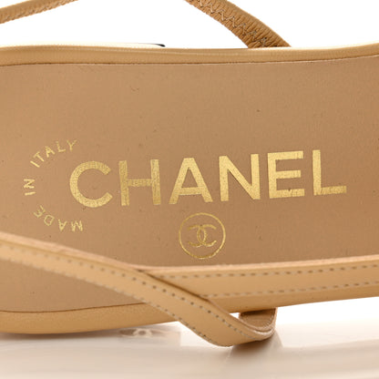 Chanel Lambskin Grosgrain Cap Toe CC Slingback Sandals 40 Beige Black 6 of 9