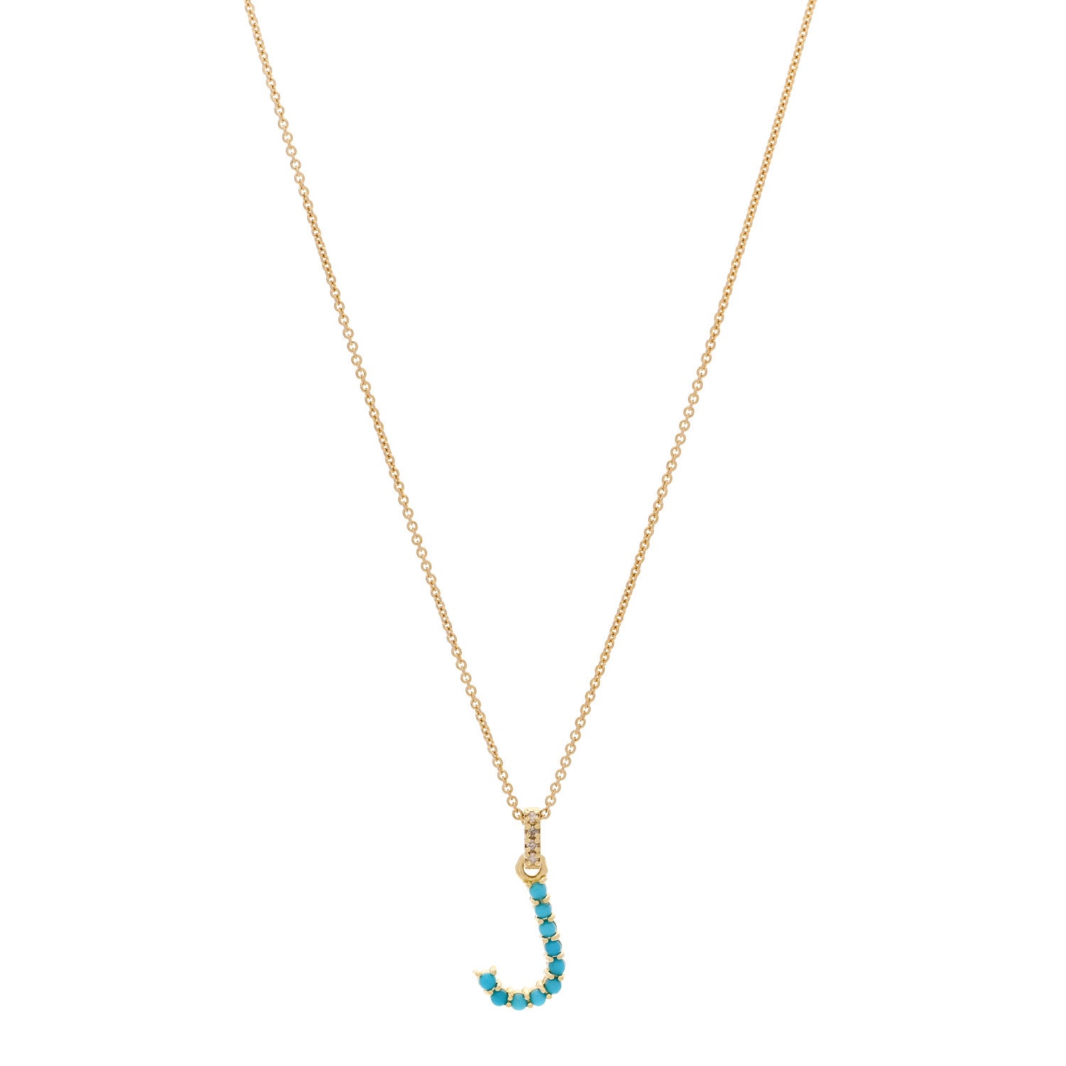 Jennifer Meyer 18K Yellow Gold Turquoise Letter J Pendant Necklace 1 of 6