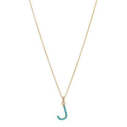 Jennifer Meyer 18K Yellow Gold Turquoise Letter J Pendant Necklace 1 of 6