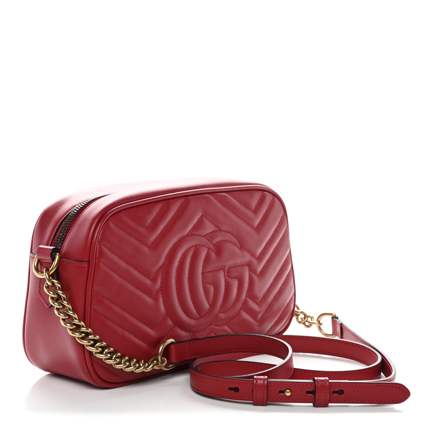 Gucci Calfskin Matelasse Small GG Marmont Chain Shoulder Bag Hibiscus Red 3 of 20