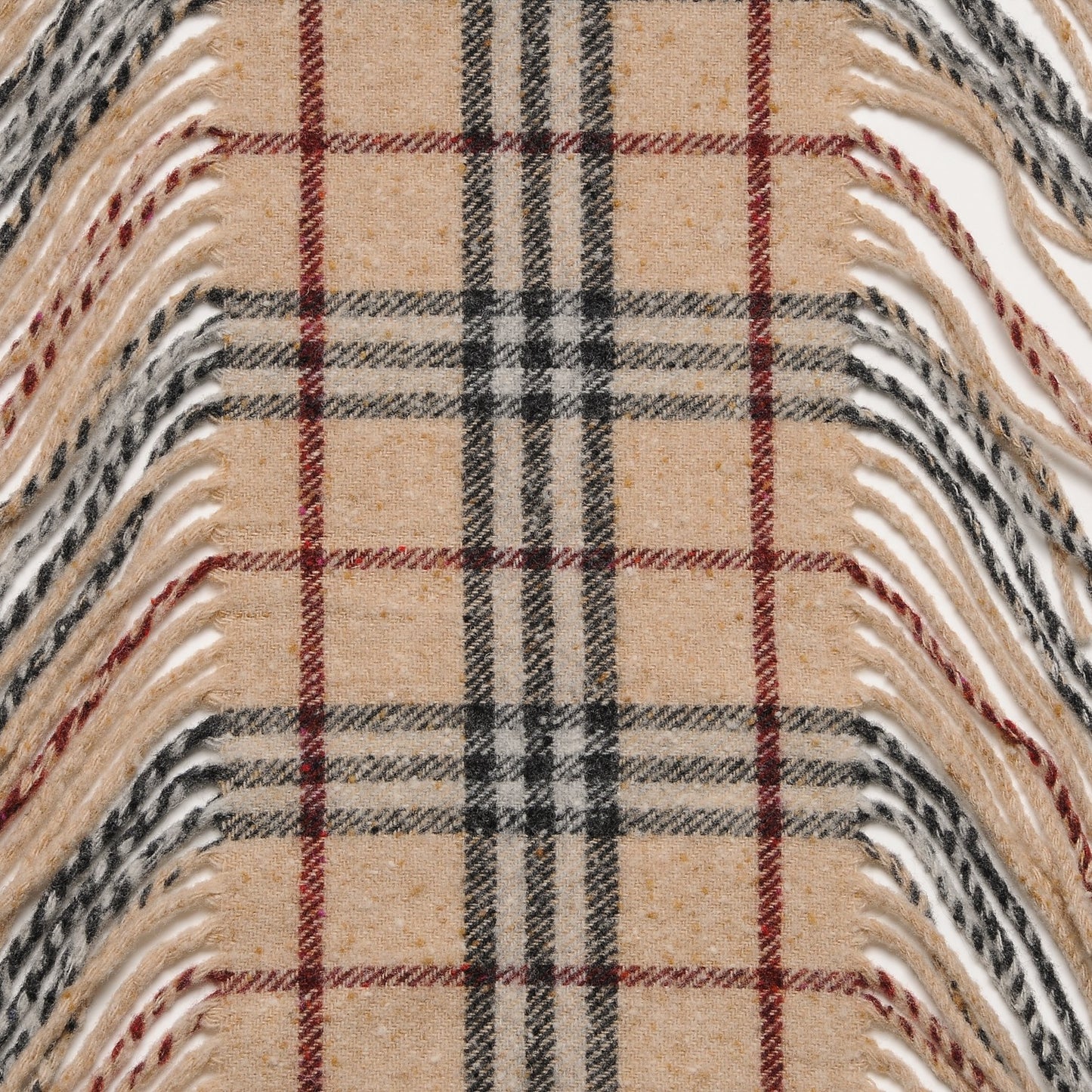 Wool Check Happy Fringe Scarf Beige