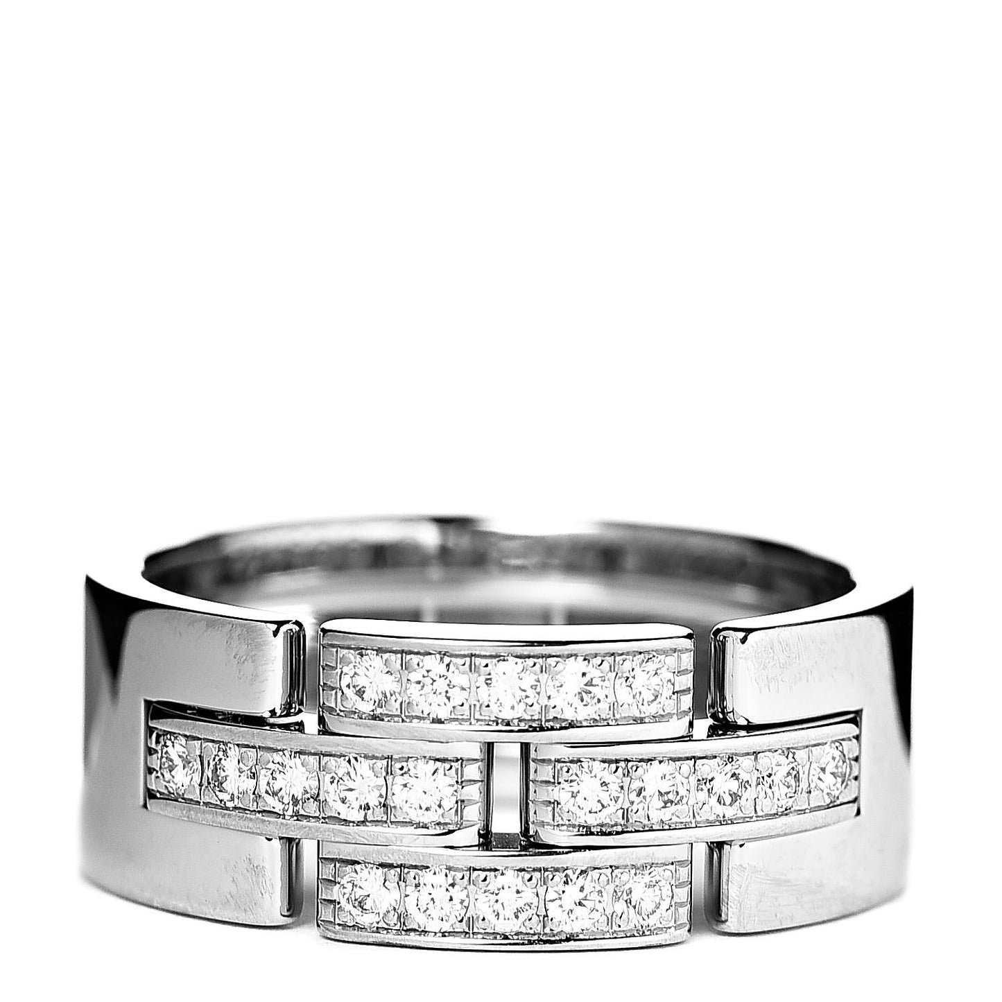 18K White Gold Diamond Maillon Panthere Band Ring 54 6.75