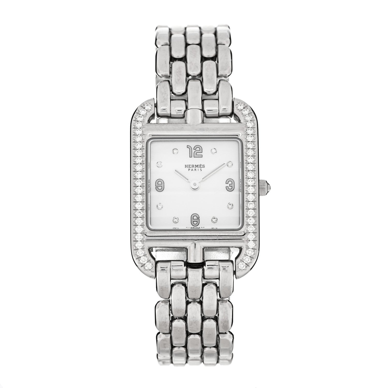 Hermes Stainless Steel Diamond Bezel Mother of Pearl 23mm Cape Cod Quartz Watch 1 of 5