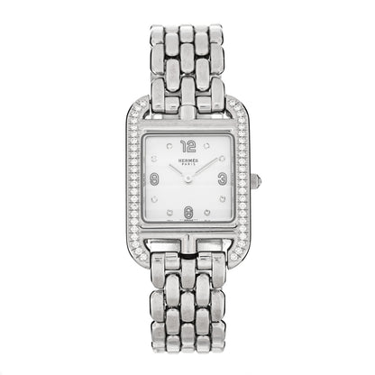 Hermes Stainless Steel Diamond Bezel Mother of Pearl 23mm Cape Cod Quartz Watch 1 of 5