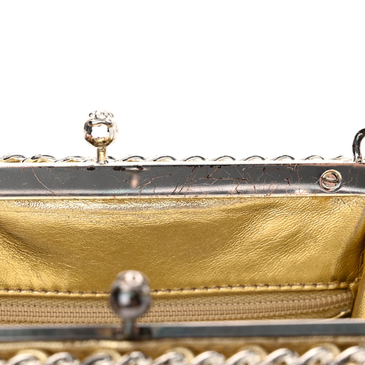 Chanel Metallic Lambskin Quilted Chain Around Kiss Lock Evening Clutch Gold 14 of 15