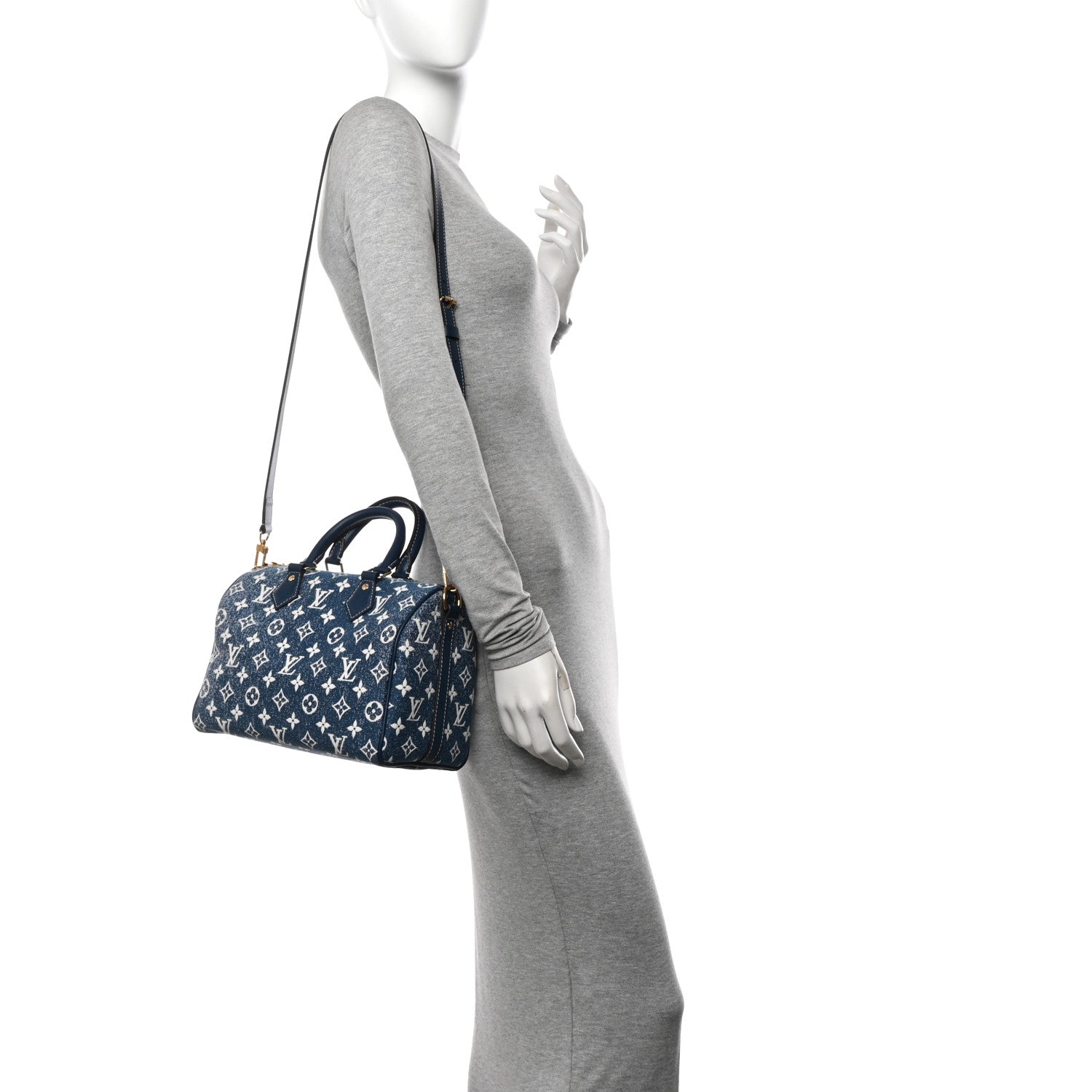 Louis Vuitton Monogram Jacquard Denim Speedy Bandouliere 25 Bleu 2 of 9