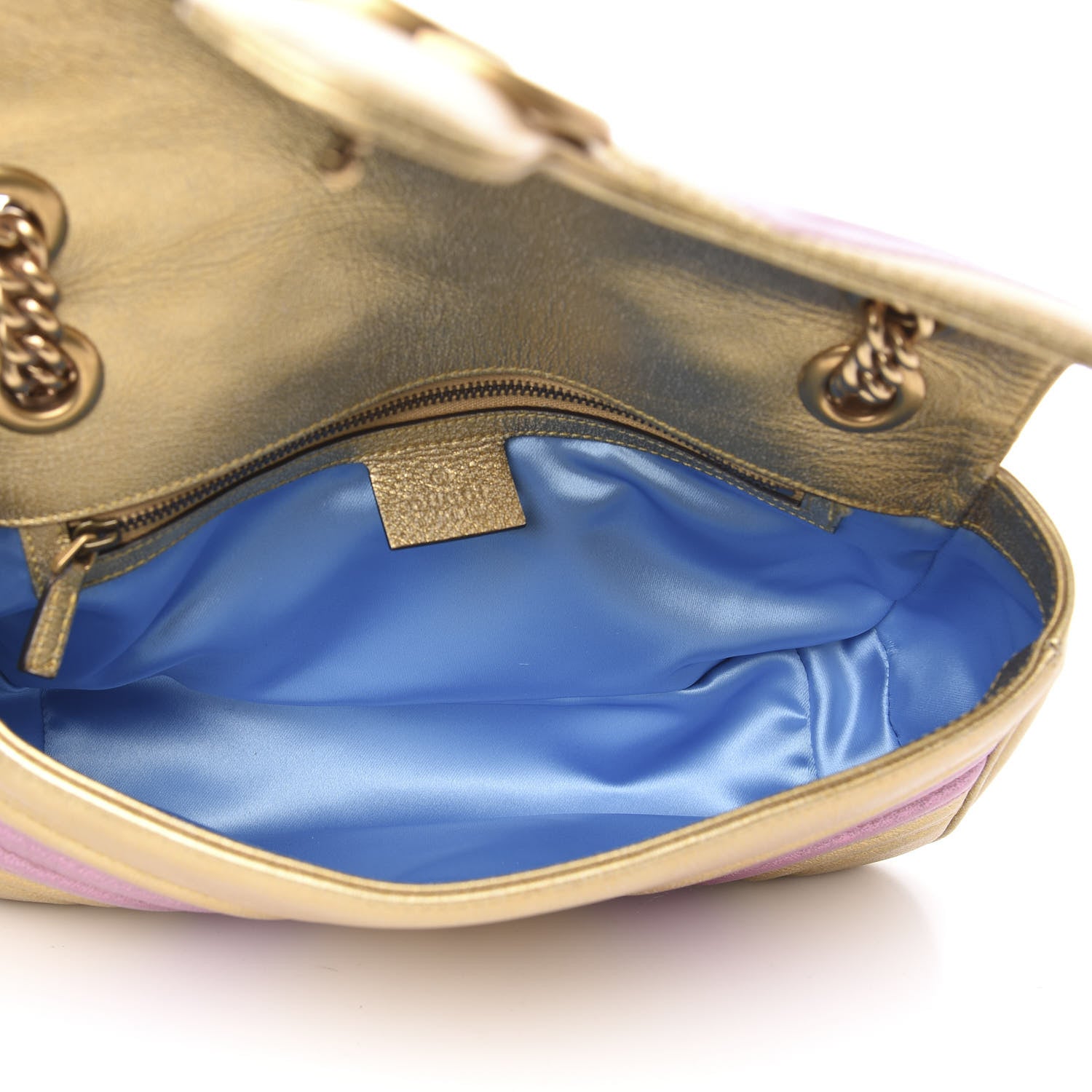 Gucci Metallic Calfskin Matelasse Small GG Marmont Shoulder Bag Gold Pink 5 of 11