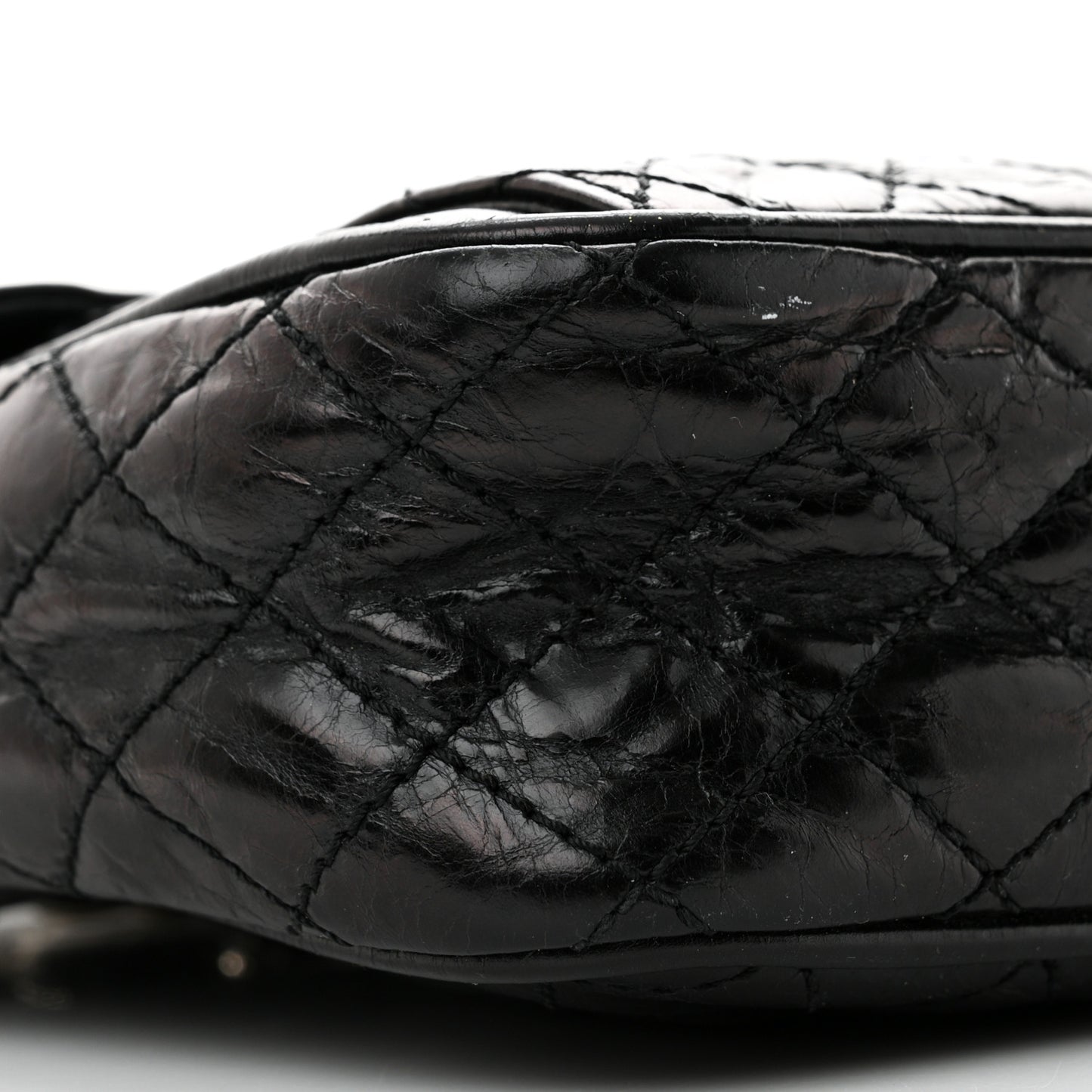 Glazed Crackled Calfskin Quilted CC Crossbody Black