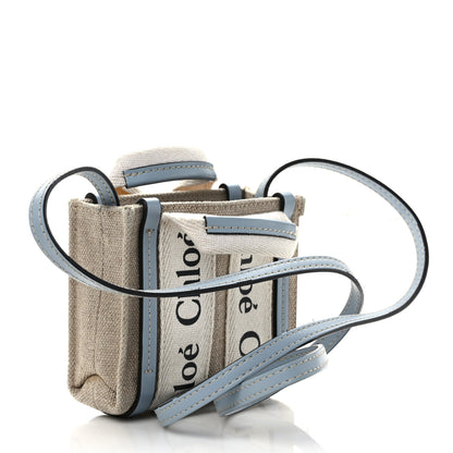 Chloe Cotton Calfskin Nano Woody Ribbon Tote With Strap White Blue 3 of 10