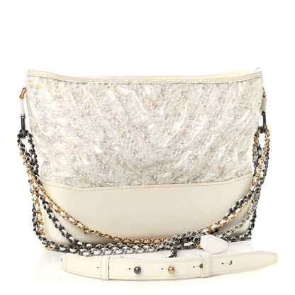 Chanel Tweed PVC Patent Chevron Quilted Medium Gabrielle Hobo White 3 of 15