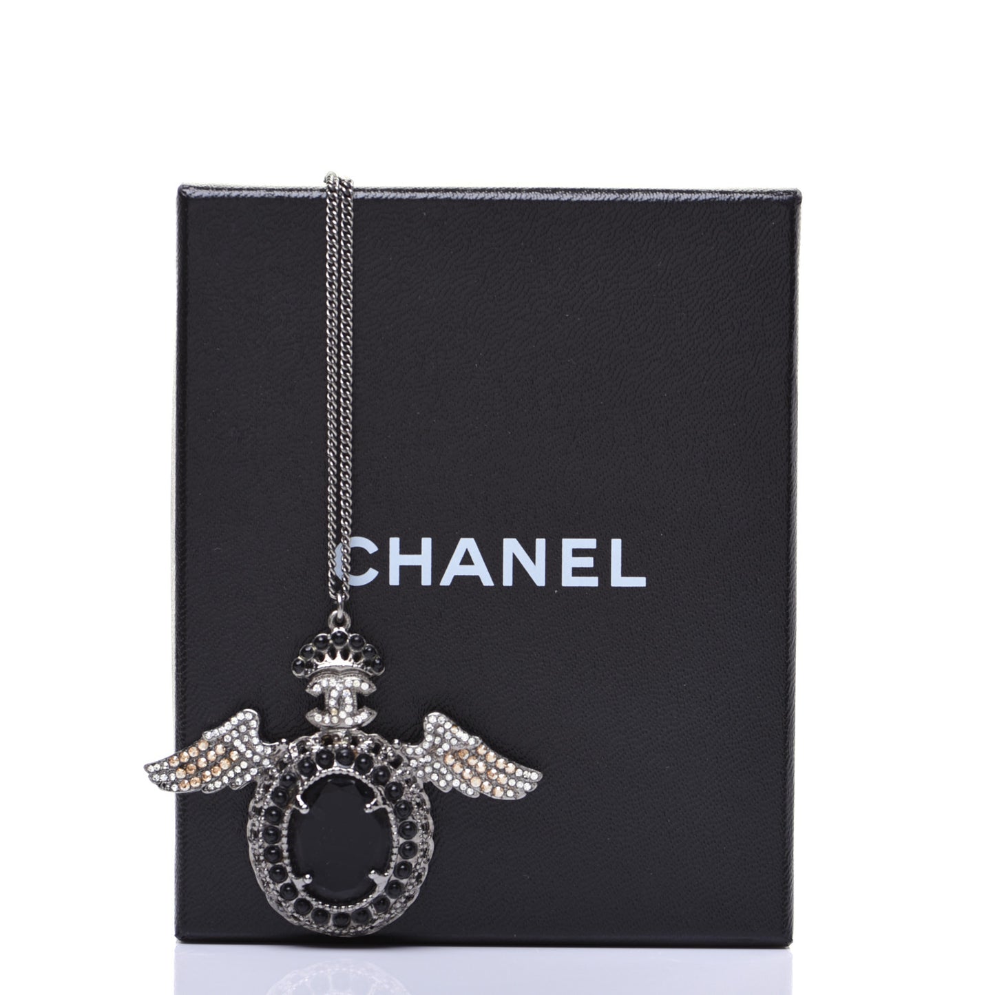 Crystal CC Crown Wing Pendant Necklace Black