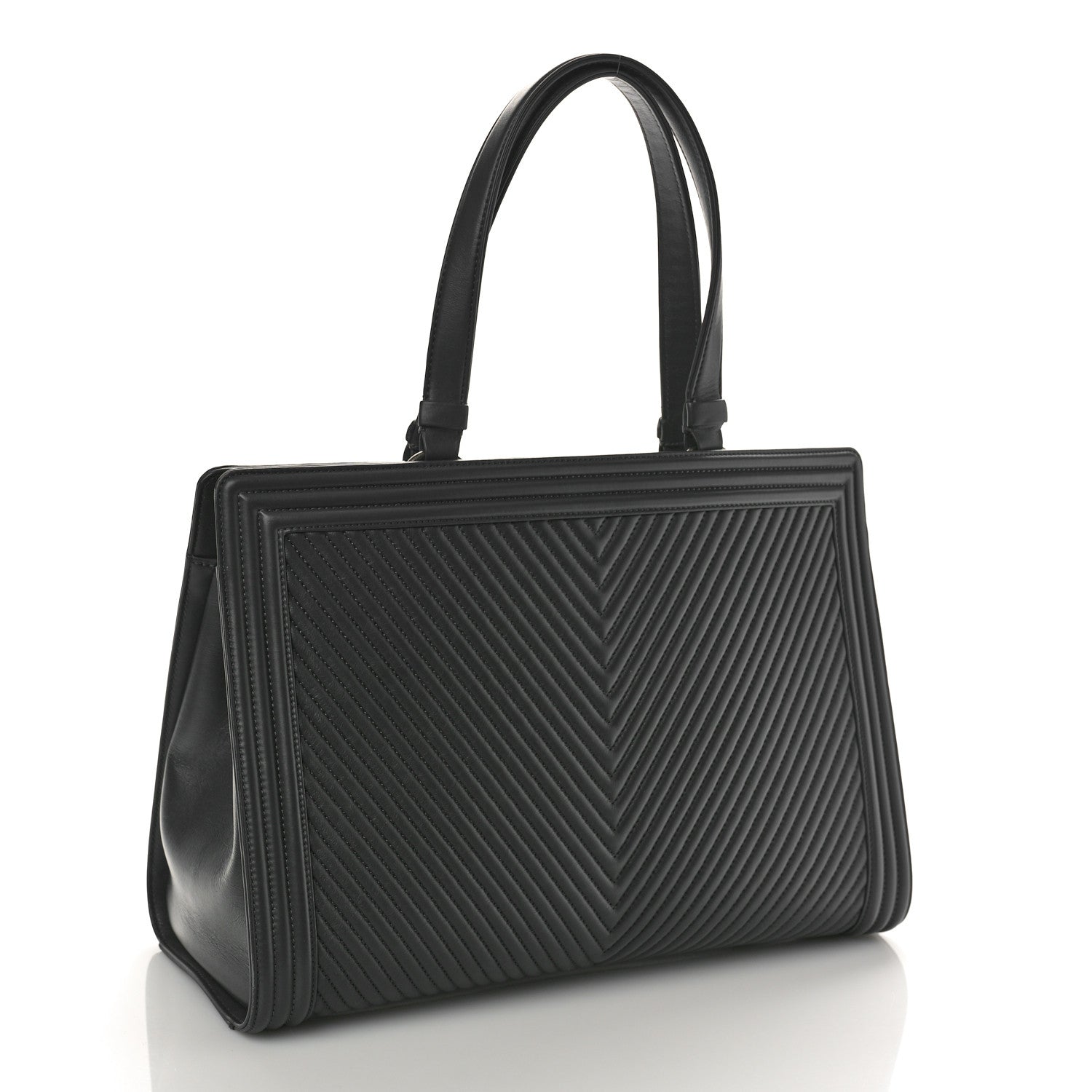 Chanel Calfskin Chevron Quilted Boy Shopping Tote Grey 3 of 9