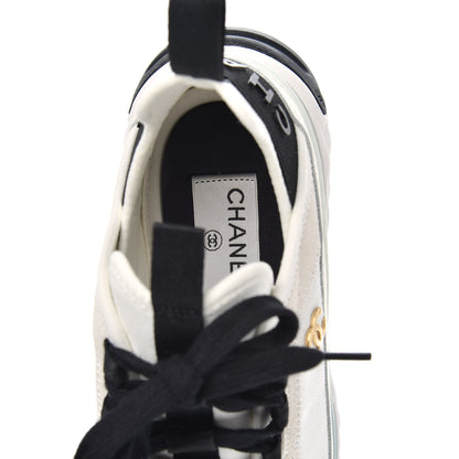 Chanel Velvet Calfskin Mixed Fibers CC Sneakers 36 Ivory Black 8 of 9