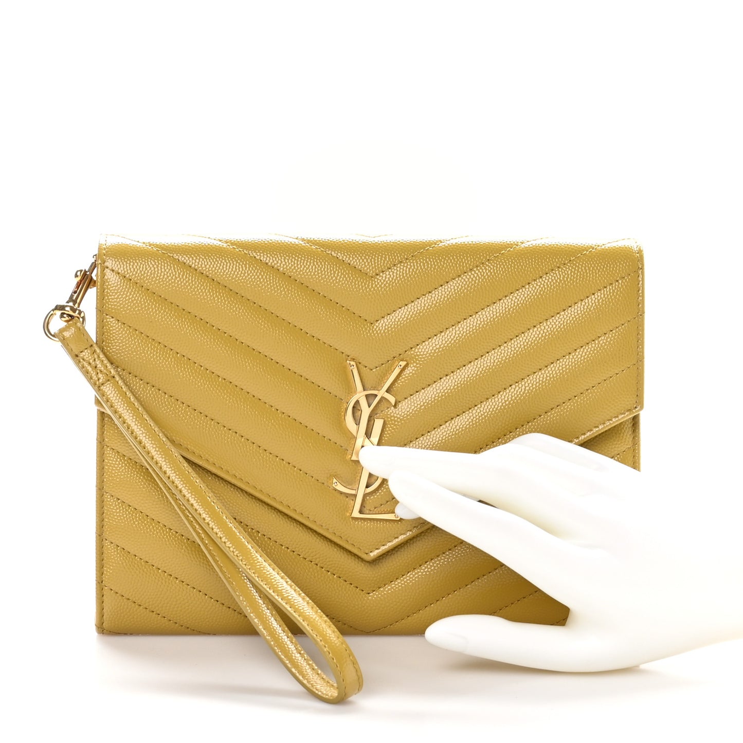 Grain De Poudre Matelasse Chevron Monogram Envelope Clutch Mustard